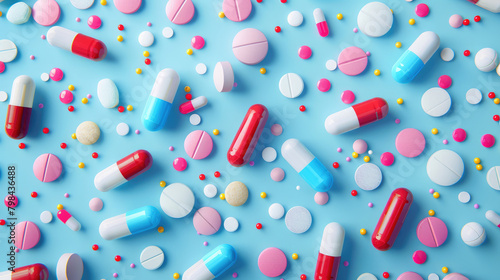  Pharmaceutical-themed Background with Tablets and Capsules