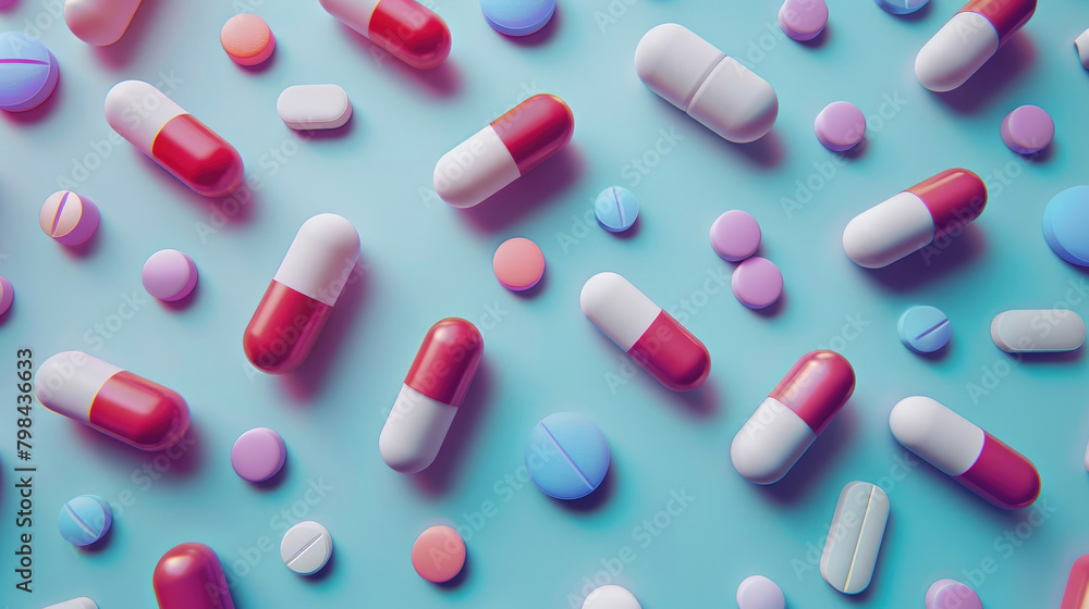 Pharmaceutical-themed Background with Tablets and Capsules Pharmaceutical-themed Background with Tablets and Capsules