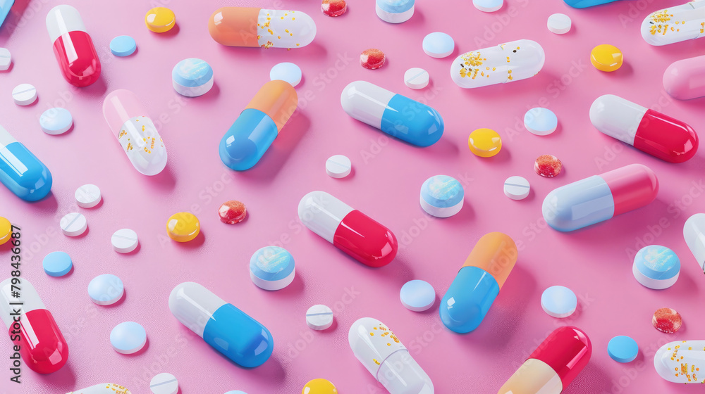 Pharmaceutical-themed Background with Tablets and Capsules Pharmaceutical-themed Background with Tablets and Capsules