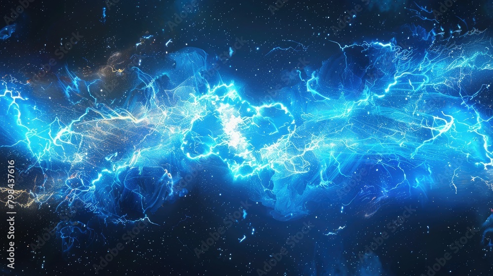 Fototapeta premium A blue and white electric storm in space