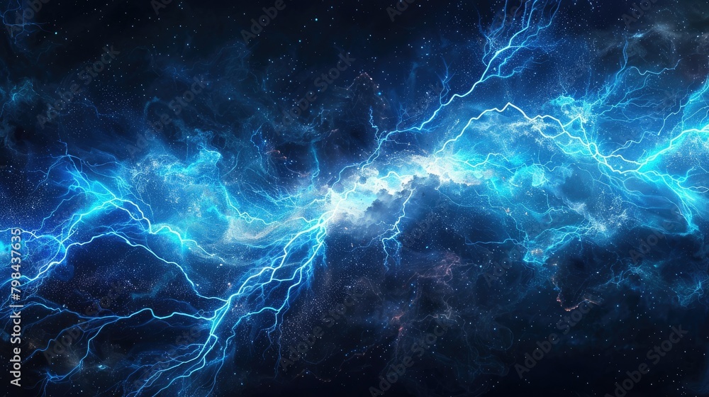 A blue and white space with a lightning bolt in the middle
