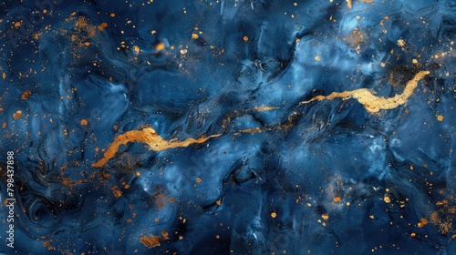 A painting of a blue sky with gold streaks and stars