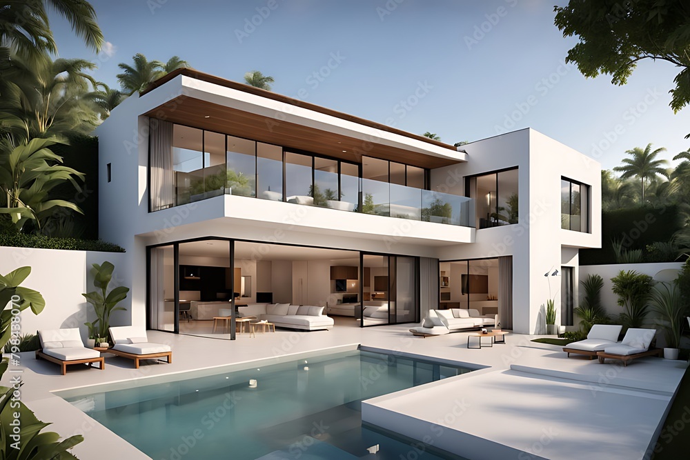 Design house modern villa with open plan living and private bedroom wing large terrace with privacy
