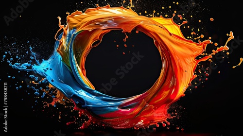 A splash of paint with a red and blue swirl