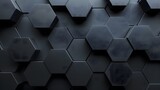 3d render, abstract black background with hexagon pattern in the form of dark grey shapes on a gray wall