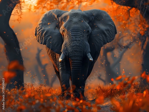 Majestic Elephant in Autumnal Setting