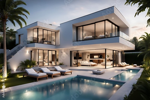 Design house modern villa with open plan living and private bedroom wing large terrace with privacy  © Five Million Stocks