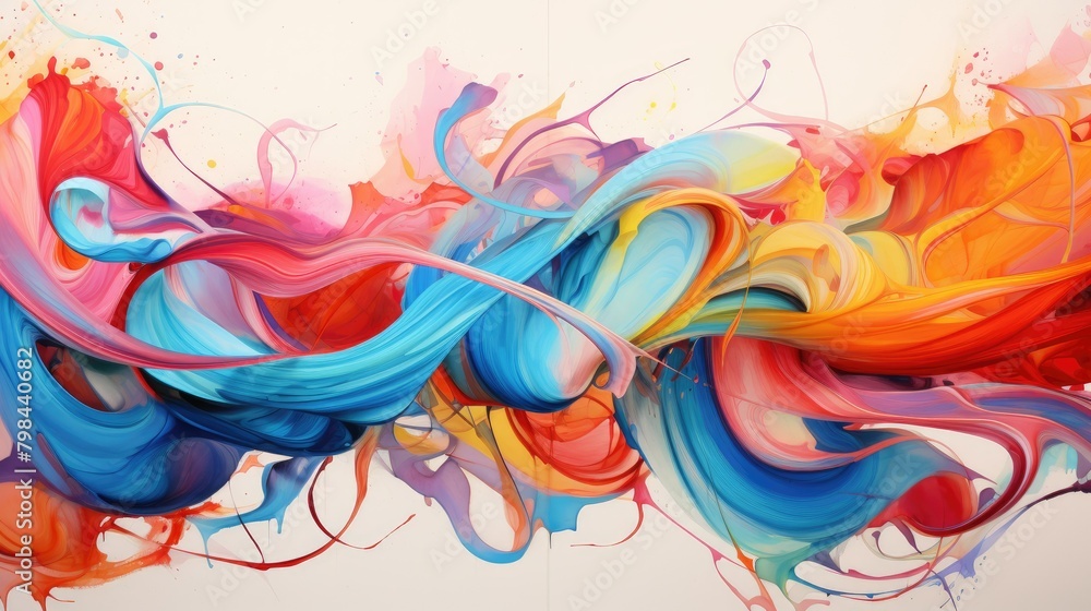 A colorful painting of a wave with a blue and red swirl