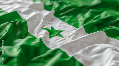 Close-up of the Esperanto flag with detailed fabric texture, symbolizing international communication.