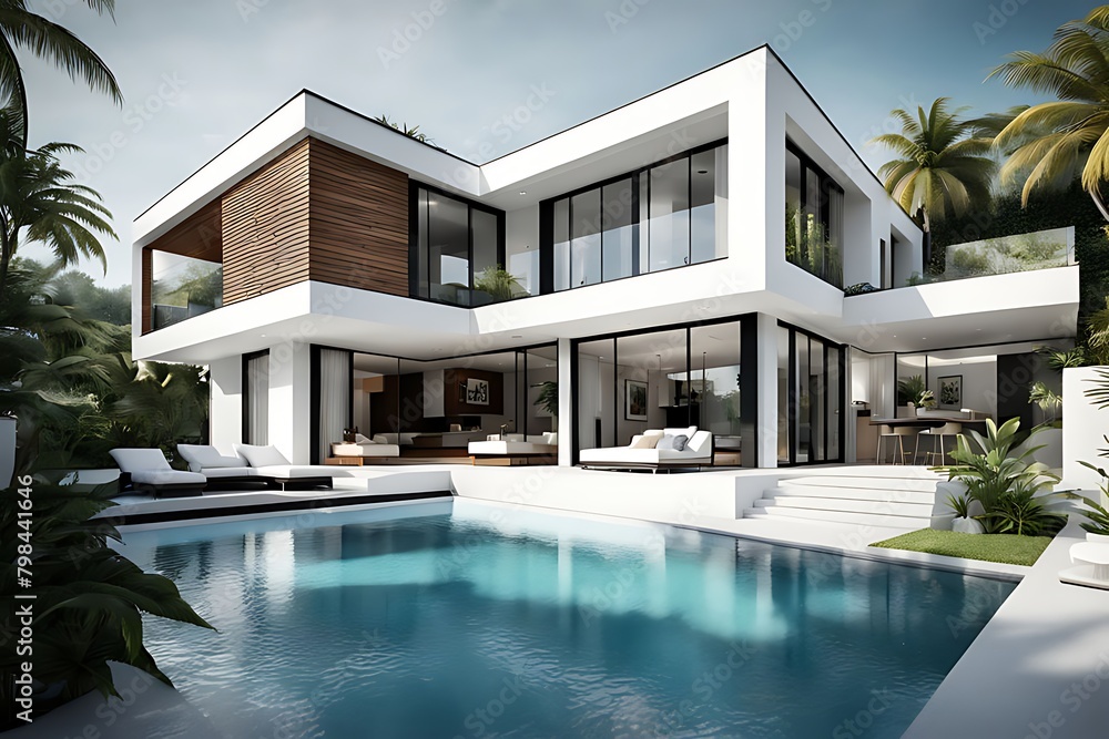 Design house modern villa with open plan living and private bedroom wing large terrace with privacy
