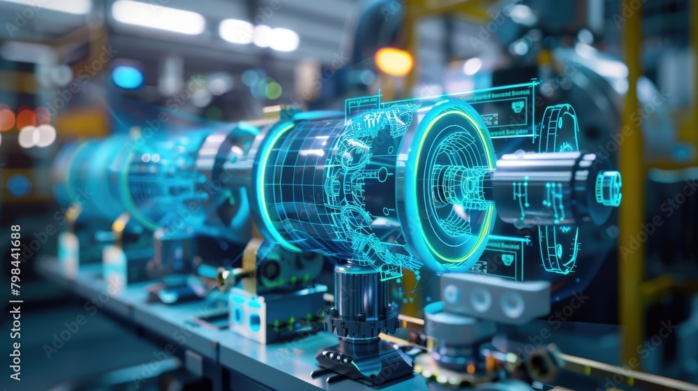 A futuristic machine with a blue and green glow A futuristic machine with a blue and green glow