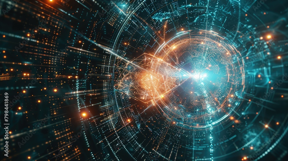 A computer generated image of a glowing blue and orange spiral A computer generated image of a glowing blue and orange spiral