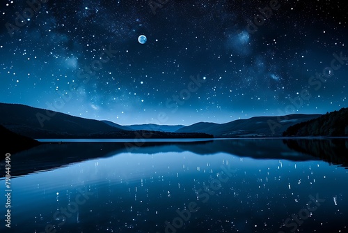 night landscape with mountains and lake