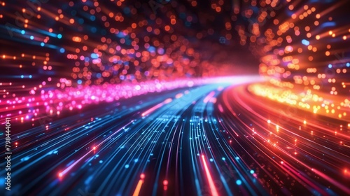 A colorful, glowing, and abstract image of a road with a bright blue line