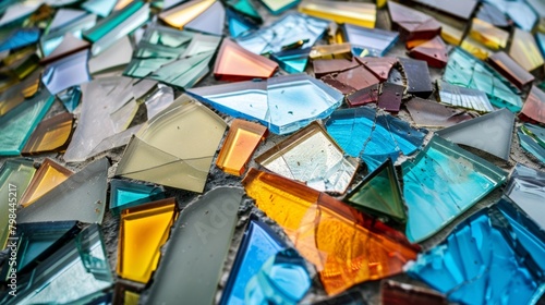 A closeup of a mosaic made from broken glass pieces reflecting the concept of turning discarded materials into a beautiful functional piece of art..