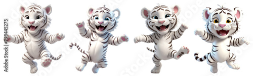 3D jumping and dancing White Tiger Transparent Background