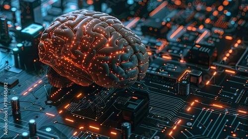 A brain is shown on a computer chip