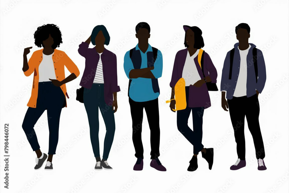 Fototapeta premium A of college students together on white background, students team 