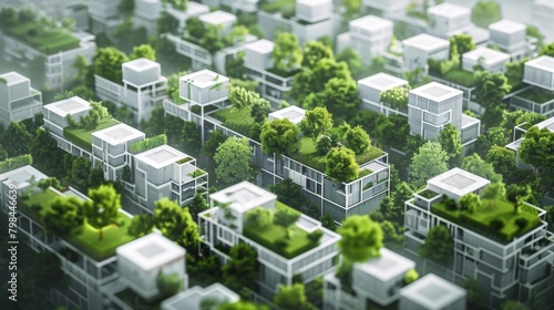 A concept art of a city with green spaces integrated into every block showcasing the idea of making nature easily accessible for city dwellers..