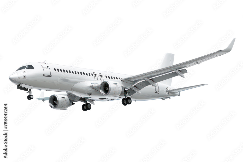 White passenger plane flying in the sky with dramatic clouds in the background, isolated on white background. White passenger plane flying in the sky with dramatic clouds in the background, isolated on white background.