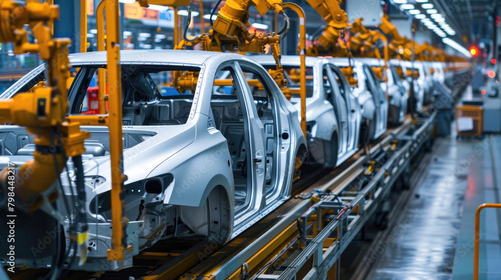 Mass Production Process, Assembly Line of Contemporary Cars in Factory Mass Production Process, Assembly Line of Contemporary Cars in Factory
