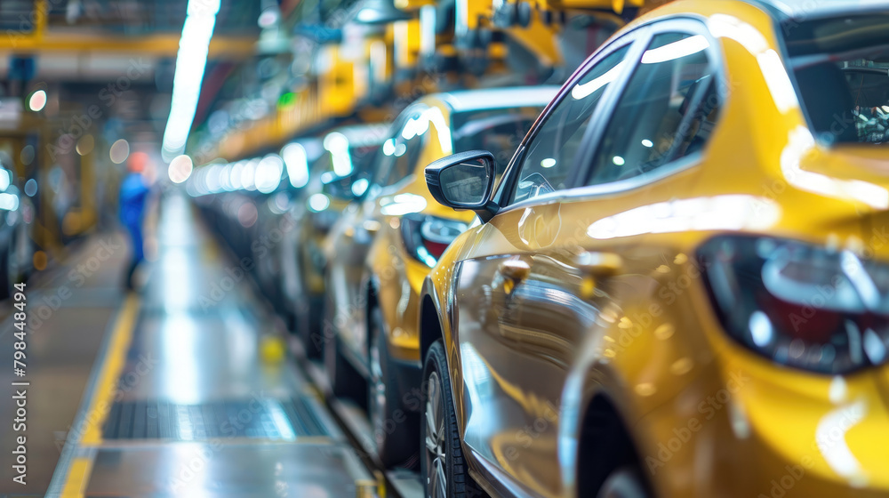 Mass Production Process, Assembly Line of Contemporary Cars in Factory