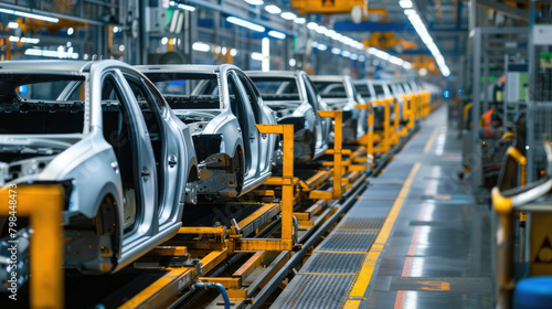 Mass Production Process, Assembly Line of Contemporary Cars in Factory