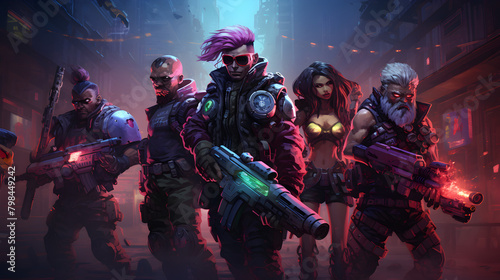 Cyberpunk team of heroes fighting invasion