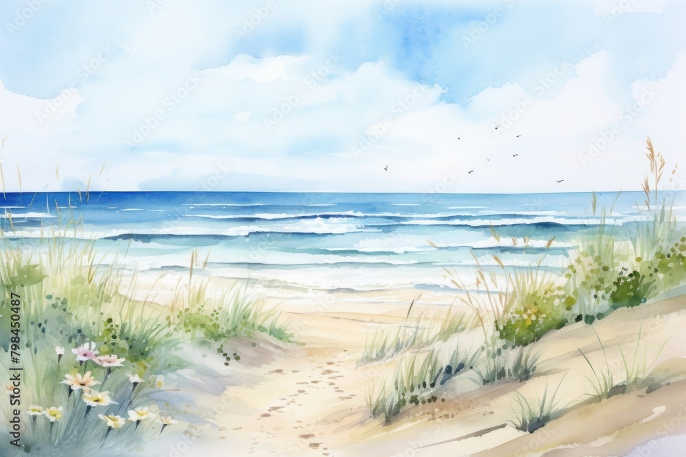 Painting of beach landscape nature outdoors. Painting of beach landscape nature outdoors.
