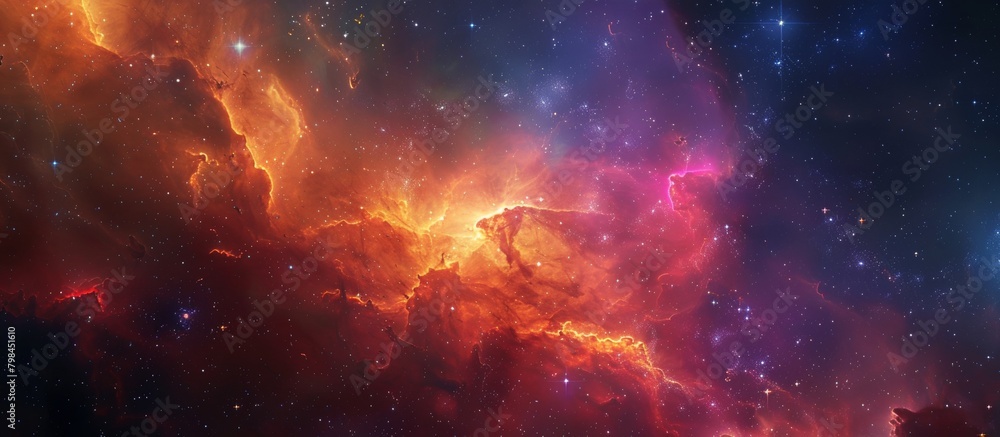 Fototapeta premium Vibrant and glowing nebula with various colorful stars and galactic nebulas in the stellar background