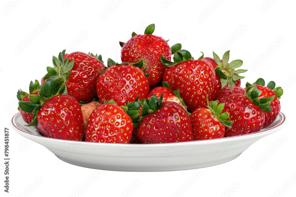 Big, bright red strawberries arranged on a plate isolated on white background. Big, bright red strawberries arranged on a plate isolated on white background.