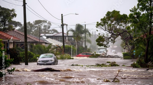 Destructive cyclone hits Australian coastal town, causing roof damage, uprooted trees, and submerged cars photo