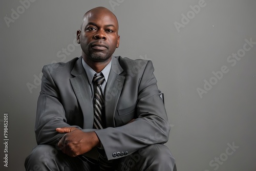 selfassured african american businessman seated confidently isolated studio portrait photo