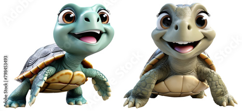 3D Cute little turtle on Transparent Background