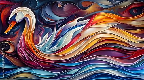 Abstract Colorful Swan Waves Artistic Fluid Design