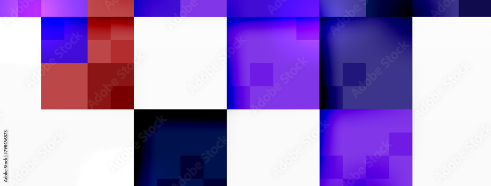 Colorfulness is displayed through a vibrant mix of purple, blue, and red checkers on a white bordered background. This rectangular design includes shades like azure, violet, pink, magenta, and aqua