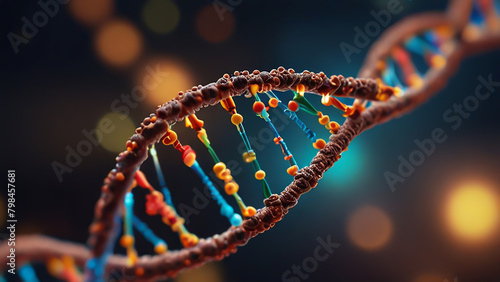 Concept of biochemistry with dna molecule isolated in closeup background, 3d rendering