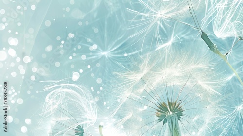 Whispy and ethereal graphics drawing inspiration from the weightless journey of a dandelion seed on a summer breeze.. photo