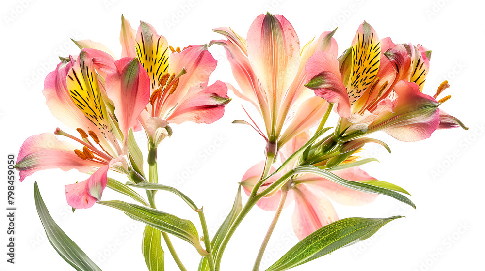 beautiful pink lilies on a white background ,Bouquet of a beautiful alstroemeria flowers isolated on white background