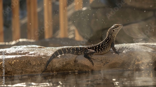 A lizard resting on a heated rock just outside of the sauna soaking up the warmth.. © Justlight
