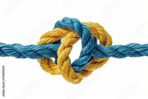 two skeins of safety rope tied in grapevine knot blue and yellow isolated on white digital illustration