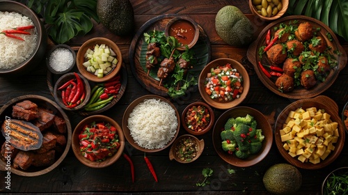 Traditional Brazilian cuisine displayed in a stylish, minimalist composition. photo