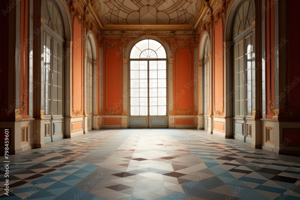 Fototapeta premium Inside castle empty architecture building corridor