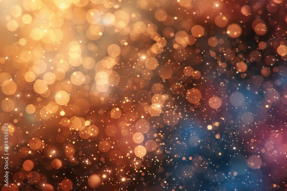 Abstract golden background with glittering particles and bokeh effect. 3d rendering