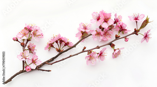 Pink cherry blossom on white background  isolated Sakura tree branch  almond tree flowers on twig isolated on white background 