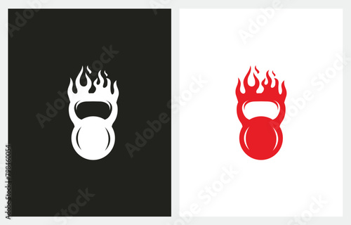 Barbell Fire Flame Weight Gym logo design icon vector