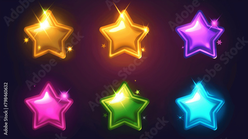 Set of colorful star isolation on dark background  game icons set  Illustration