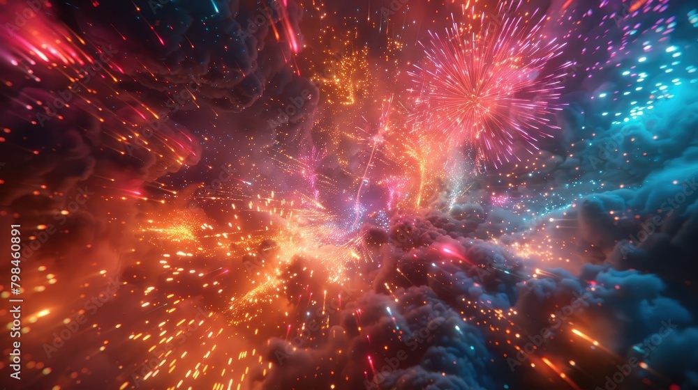 Spectacular explosions of vibrant colors light up the night sky during the dazzling fireworks display Spectacular explosions of vibrant colors light up the night sky during the dazzling fireworks display