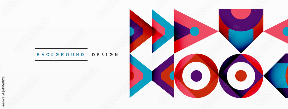 An artistic geometric pattern featuring vibrant electric blue triangles, magenta circles, and bold rectangles on a white background. Symbolic and modern, perfect for a logo design