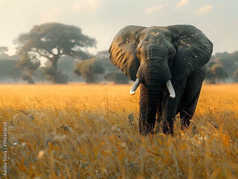Gentle Giant in Majestic African Savanna Scene